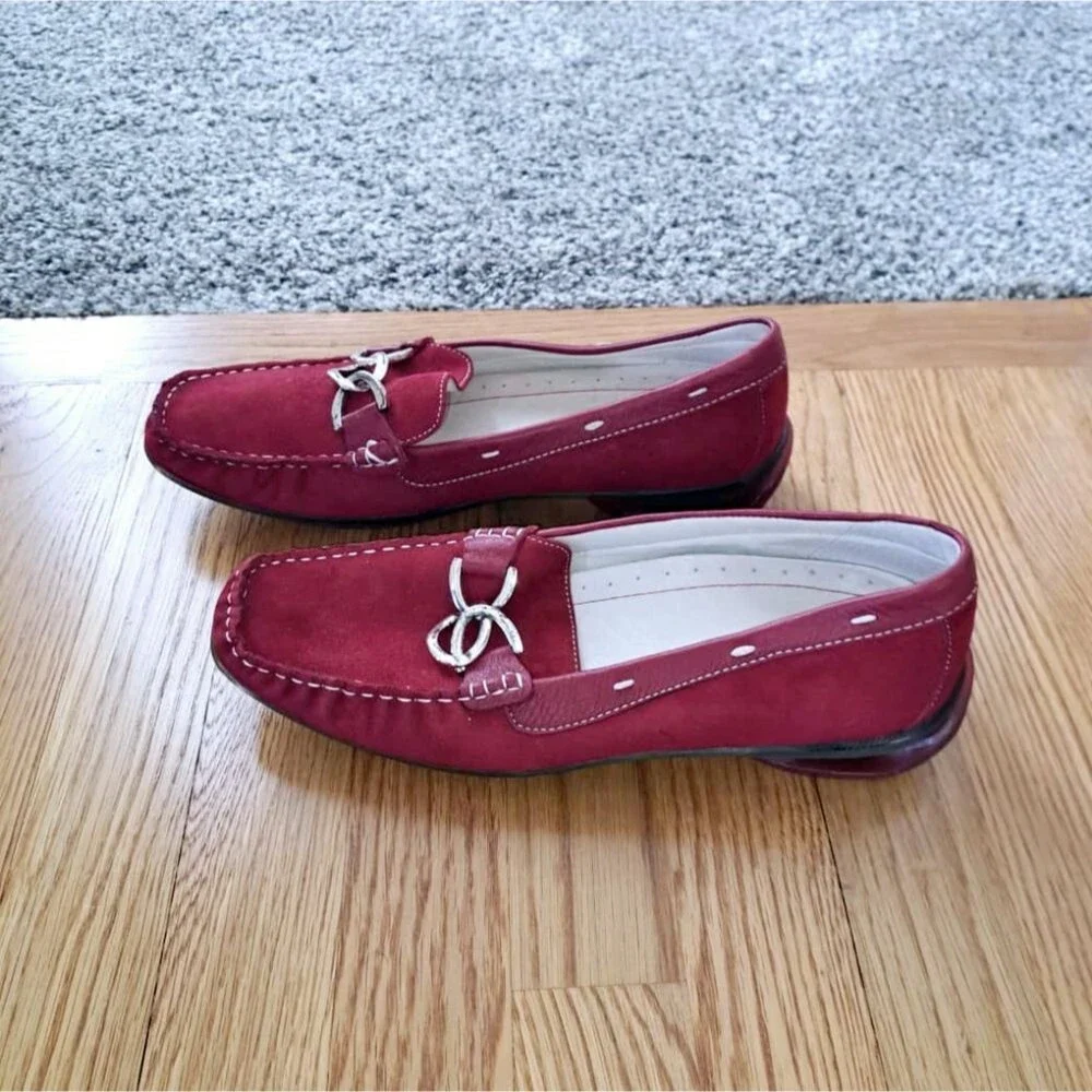 ASGI Inspire Suede Leather Driving Loafer Red Silver Buckle 8.5M Dark Academia